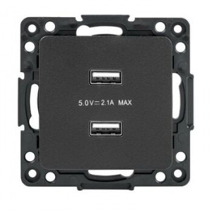 Механизм розетки USB 2-м Стокгольм 2.1А черн. PROxima EKF EZR16-028-10-2USB