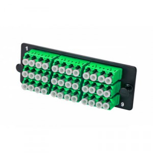 Планка Eurolan Q-SLOT, OM4 50/125, 9 х LC, Quatro, для слотовых панелей, цвет адаптеров: зеленый, монтажные шнуры, КДЗС, APC, цвет: чёрный