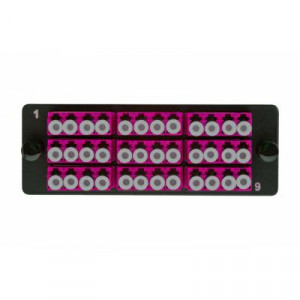 Планка Eurolan Q-SLOT, OM4 50/125, 9 х LC, Quatro, для слотовых панелей, цвет адаптеров: пурпурный, монтажные шнуры, КДЗС, цвет: чёрный
