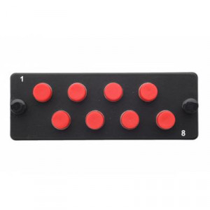 Планка Eurolan Q-SLOT, OM2 50/125, 8 х FC, Simplex, предустановлено 8, для слотовых панелей, цвет адаптеров: красный, цвет: чёрный