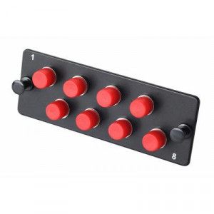 Планка Eurolan Q-SLOT, OM4 50/125, 8 х FC, Simplex, предустановлено 8, для слотовых панелей, цвет адаптеров: красный, монтажные шнуры, КДЗС, цвет: чёрный