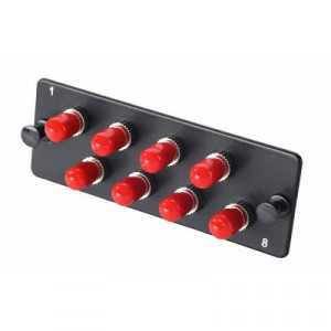 Планка Eurolan Q-SLOT, OM2 50/125, 8 х ST, Simplex, предустановлено 8, для слотовых панелей, цвет адаптеров: красный, монтажные шнуры, КДЗС, цвет: чёрный