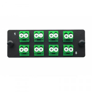 Планка Eurolan Q-SLOT, OS2, 8 х LC, Duplex, предустановлено 8, для слотовых панелей, цвет адаптеров: зеленый, монтажные шнуры, КДЗС, APC, цвет: чёрный