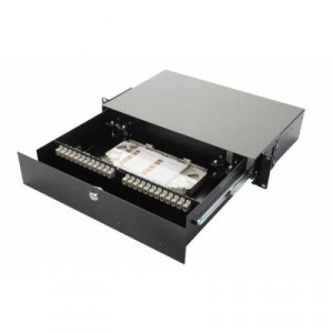 Коммутационная панель ВО Eurolan 47F-48, 2HU, портов: 48 SC (SM) OM2, установлено адаптеров: 6 выдвижная, цвет: чёрный, цвет адаптеров: серый, адаптеры, сплайс-кассеты