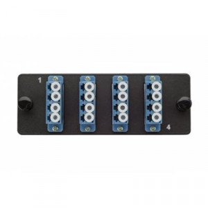 Планка Eurolan Q-SLOT, OM2 50/125, 4 х LC/PC, Quatro, предустановлено 4, для слотовых панелей, цвет адаптеров: синий, цвет: чёрный