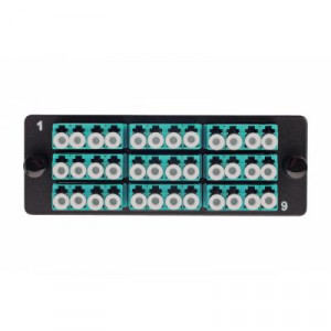 Планка Eurolan Q-SLOT, OM4 50/125, 9 х LC, Quatro, для слотовых панелей, цвет адаптеров: бирюзовый, монтажные шнуры, КДЗС, цвет: чёрный