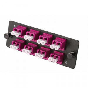Планка Eurolan Q-SLOT, OM4 50/125, 8 х LC, Duplex, предустановлено 8, для слотовых панелей, цвет адаптеров: пурпурный, монтажные шнуры, КДЗС, цвет: чёрный