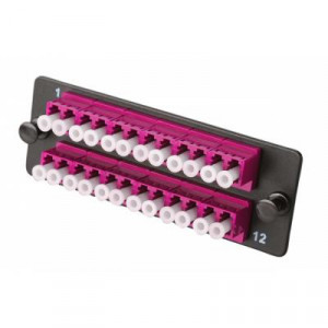 Планка Eurolan Q-SLOT, OM4 50/125, 6 х LC, Duplex, для слотовых панелей, цвет адаптеров: пурпурный , цвет: чёрный