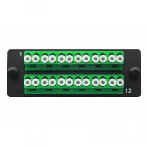Планка Eurolan Q-SLOT, OS2, 12 х LC/APC, Duplex, для слотовых панелей, цвет адаптеров: зеленый, цвет: чёрный