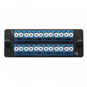Планка Eurolan Q-SLOT, OS2, 12 х LC/UPC, Duplex, для слотовых панелей, цвет адаптеров: синий, монтажные шнуры, КДЗС, цвет: чёрный
