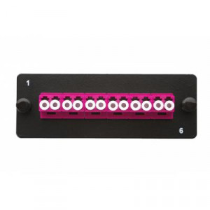 Планка Eurolan Q-SLOT, OM4 50/125, 6 х LC, Duplex, для слотовых панелей, цвет адаптеров: пурпурный, монтажные шнуры, КДЗС, цвет: чёрный