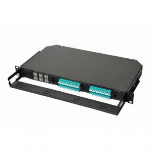 Планка Eurolan Q-SLOT, OM3 50/125, 12 х LC, Duplex, для слотовых панелей, цвет адаптеров: бирюзовый, монтажные шнуры, КДЗС, цвет: чёрный