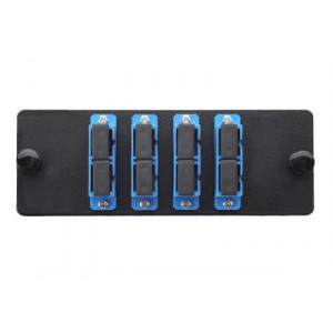 Планка Eurolan Q-SLOT, OS2, 4 х SC, Duplex, предустановлено 4, для слотовых панелей, цвет адаптеров: синий, монтажные шнуры, КДЗС, цвет: чёрный