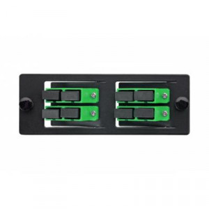 Планка Eurolan Q-SLOT, OS2, 4 х SC, Duplex, предустановлено 4, для слотовых панелей, цвет адаптеров: зеленый, наклонные, монтажные шнуры, КДЗС, APC, цвет: чёрный