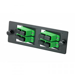 Планка Eurolan Q-SLOT, OS2, 4 х SC, Duplex, предустановлено 4, для слотовых панелей, цвет адаптеров: зеленый, наклонные, монтажные шнуры, КДЗС, APC, цвет: чёрный
