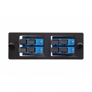 Планка Eurolan Q-SLOT, OS2, 4 х SC, Duplex, предустановлено 4, для слотовых панелей, цвет адаптеров: синий, наклонные, монтажные шнуры, КДЗС, цвет: чёрный