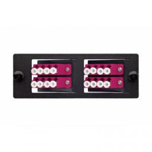 Планка Eurolan Q-SLOT, OM4 50/125, 4 х LC/PC, Quatro, предустановлено 4, для слотовых панелей, цвет адаптеров: пурпурный, наклонные, монтажные шнуры, КДЗС, цвет: чёрный