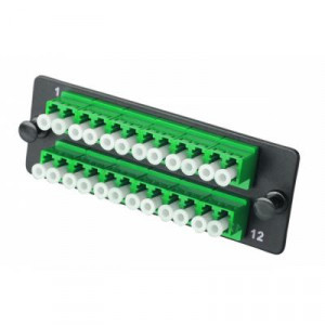 Планка Eurolan Q-SLOT, OS2, 12 х LC/APC, Duplex, для слотовых панелей, цвет адаптеров: зеленый, монтажные шнуры, КДЗС, цвет: чёрный