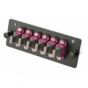 Планка Eurolan Q-SLOT, OM4 50/125, 6 х MTP, для слотовых панелей, цвет адаптеров: пурпурный, цвет: чёрный