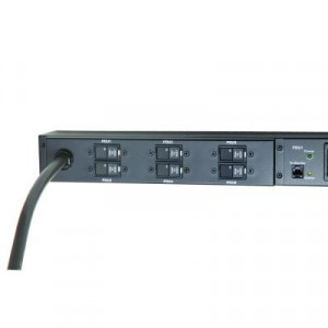 Блок силовых розеток Eurolan, IEC 60320 С13 х 18, IEC 60320 С19 х 6, вход IEC 309 32A 3P+N+PE, шнур 3 м, 1890х110х220 мм (ВхШхГ), 32А, автомат, чёрный