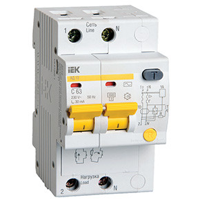 IEK MAD10-2-063-C-300 Выключатель авт. диф. тока 2п 4мод. C 63А 300мА тип AC 4.5кА АД-12