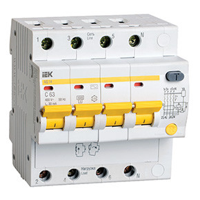 IEK MAD10-4-063-C-300 Выключатель авт. диф. тока 4п 7.5мод. C 63А 300мА тип AC 4.5кА АД-14