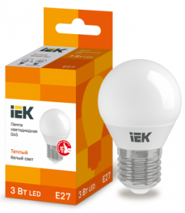 IEK LLE-G45-3-230-30-E27 Лампа светодиодная ECO G45 шар 3Вт 230В 3000К E27