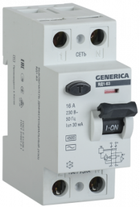 IEK MDV15-2-040-030 Выключатель дифференциального тока (УЗО) 2п 40А 30мА тип AC ВД1-63 GENERICA