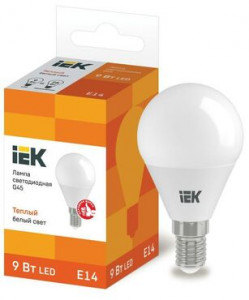 Лампа светодиодная ECO G45 9Вт шар 3000К E14 IEK LLE-G45-9-230-30-E14