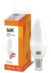 Лампа светодиодная ECO C35 9Вт свеча 3000К E14 IEK LLE-C35-9-230-30-E14