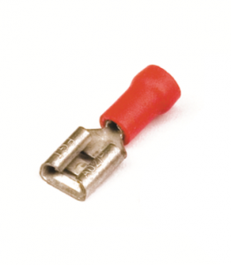 DKC / ДКС 2A04P Наконечник плоский, с изолированным фланцем (розетка),для сечения провода 0,25-1,5мм2,размер контакта 2,8х0,5мм, красный (РПИ-М)