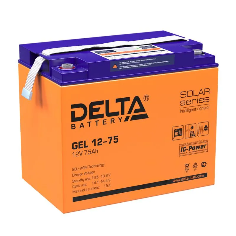 Аккумулятор GEL 12В 75Ач Delta GEL 12-75