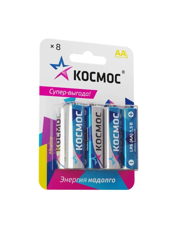 Батарейка LR6 (AA) 1.5V Alkaline 8BL, КОСМОС KOCLR6BL8