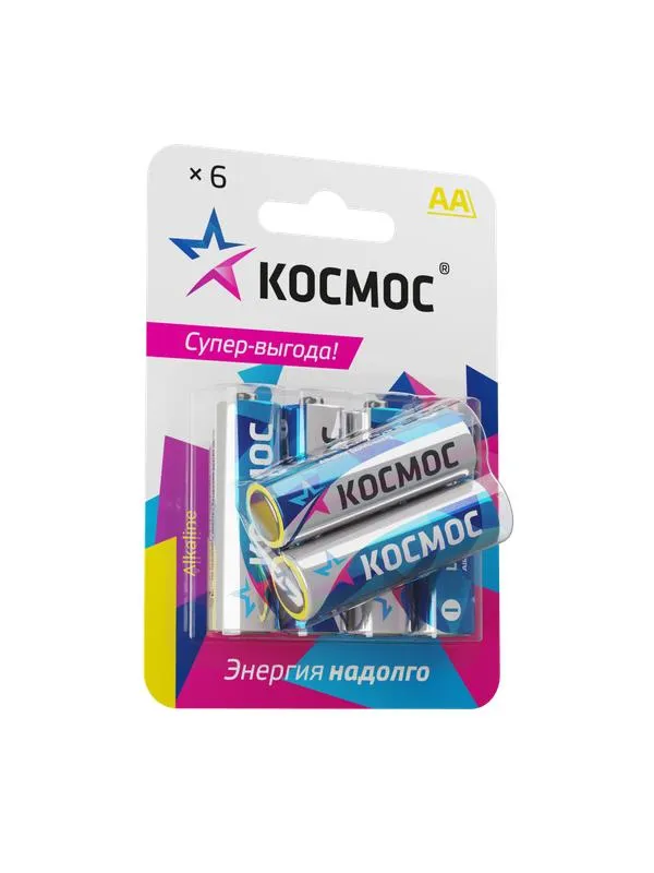 Батарейка LR6 (AA) 1.5V Alkaline 6BL, КОСМОС KOCLR6BL6