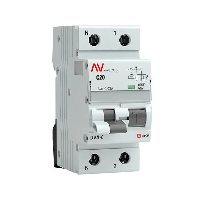 Автомат дифференциальный DVA-6 1P+N 20А (C) 30мА (A) 6кА AVERES EKF rcbo6-1pn-20C-30-a-av